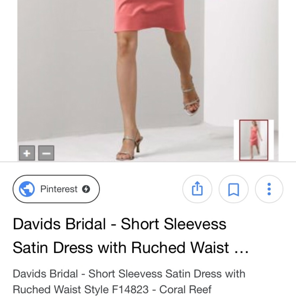 David’s Bridal Bridesmaid Dress- Coral Satin - Picture 2 of 2
